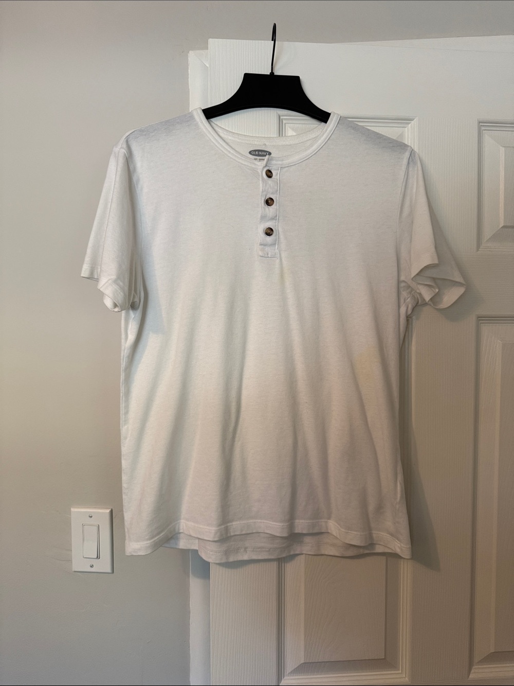 Old Navy White Short-Sleeve Henley Tee